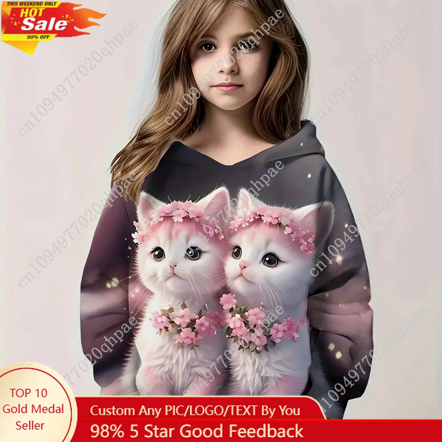 

Children's Clothing﻿﻿ Hoodies Long Sleeve Kids Clothes Girl Boy Autumn Sweatshirt Cartoon 3D Cat Print Streetwear Children Top