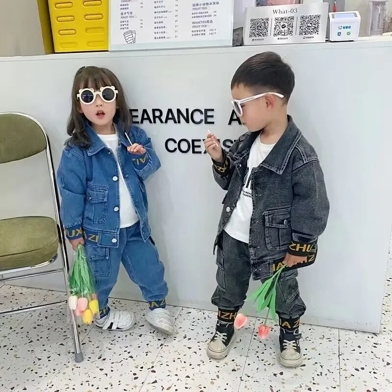 Kids Boys Clothing Set Spring and Autumn New Children\'s  Casual Jacket Jeans Two Piece Set Girl Baby Korean Version Casual Set