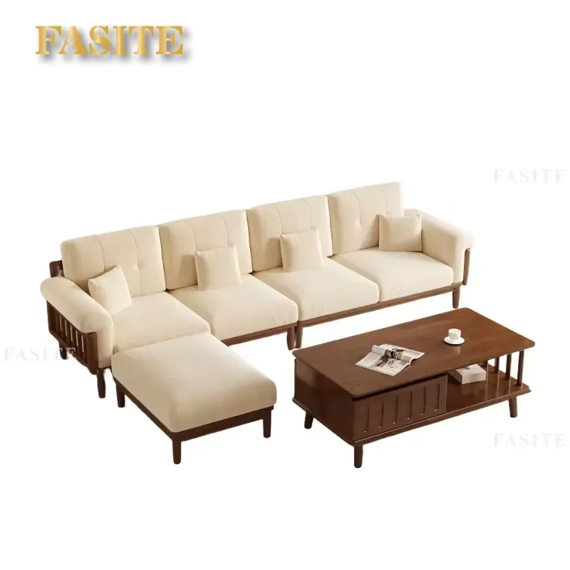 Three-seater combined sofa bed set Solid wood leather tufted fabric cover Modern design Storage folding school use