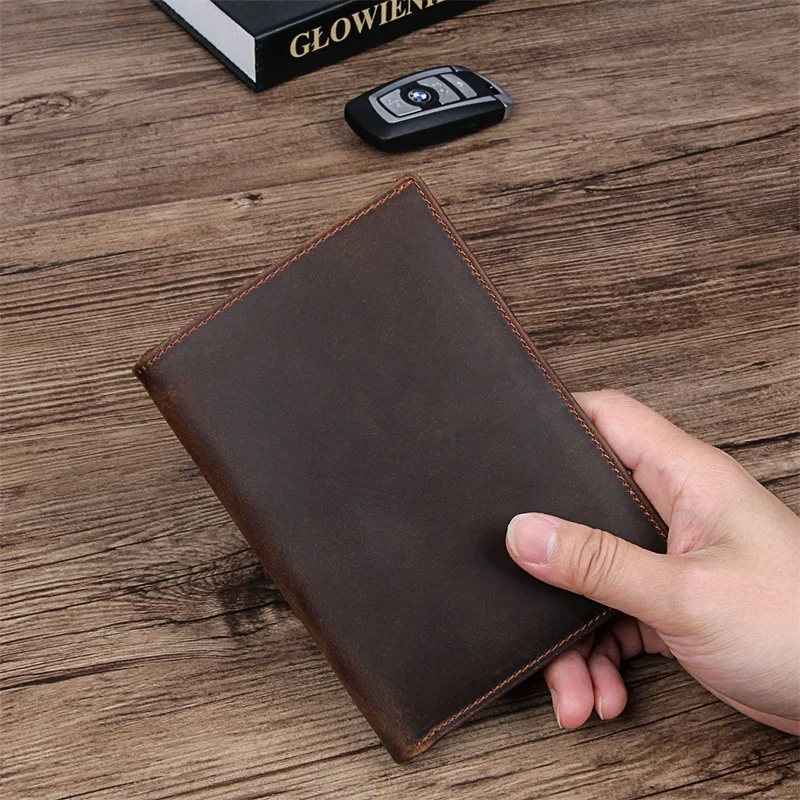 Genuine Leather Men Travel Passport Wallet for Card Design Short Wallets with Passport Holder Male Purse Coin Document Case RFID