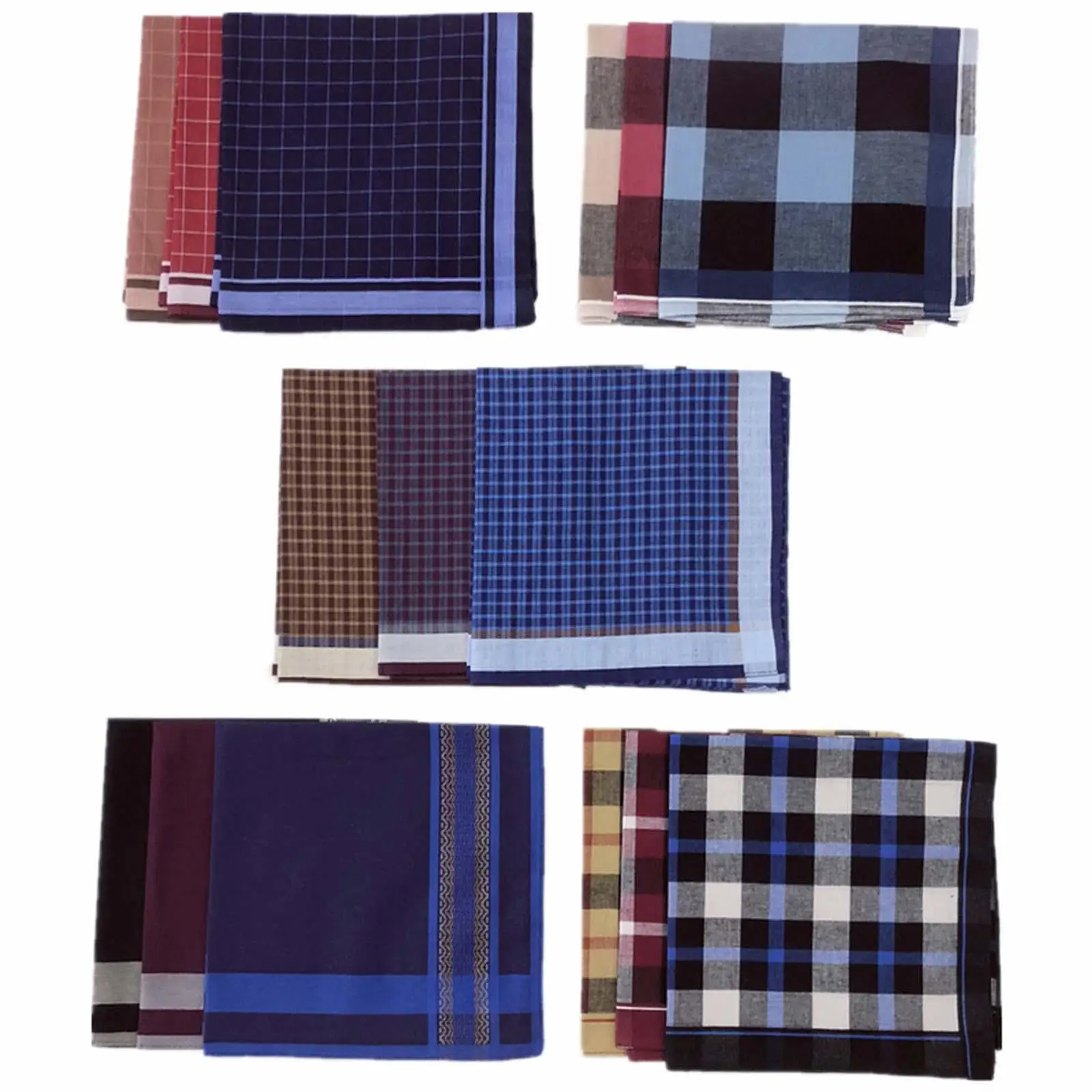 6Pcs Dark Plaid Handkerchief Pocket Square Classic 40cmx40cm Assorted Reusable Soft Hankies for Celebration Birthday Party