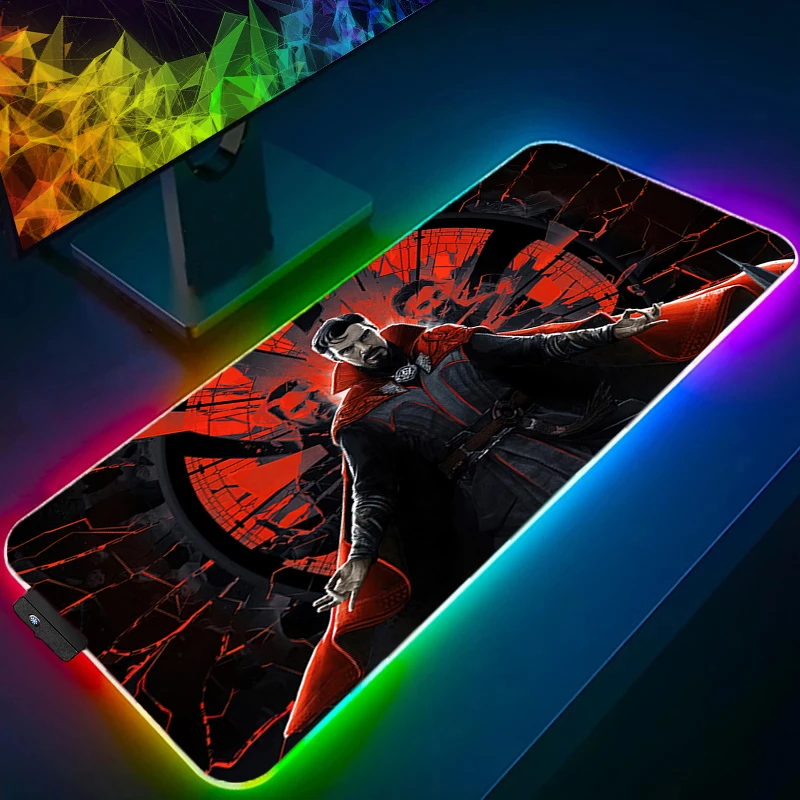 Alfombrilla de ratón RGB Doctor Strange Anime Gaming Mini Pc accesorios LED teclado alfombrilla de escritorio alfombra de jugador alfombrilla de ratón retroiluminación alfombrillas de ratón