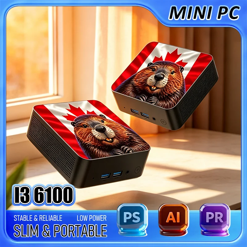 2026 New Intel Core i3 6100 Compact Mini PC 16GB DDR4 2TB SSD 4K HD WiFi6 BT5.2 Canada Flag Multi Shell For Study