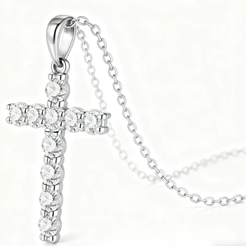 SGARIT Cross Pendant Moissanite Solid Sterling 925 Silver Necklace For Women Luxury Jewelry for Engagement Christmas