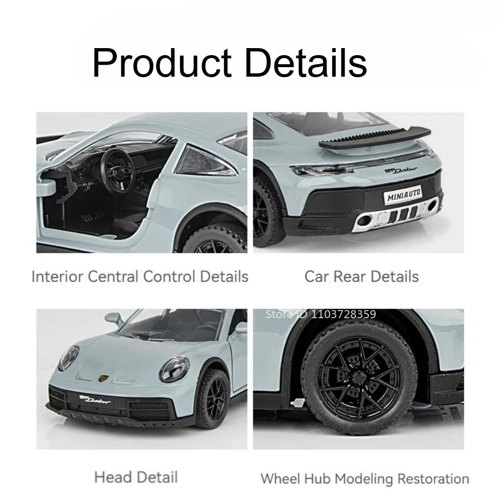 1:32 911 Dakar Modello di Auto Sportiva Giocattoli In Metallo Pressofuso Mini Supercars Suono Luce Porte Aperte Tirare Indietro Decorazione per I Regali Dei Bambini