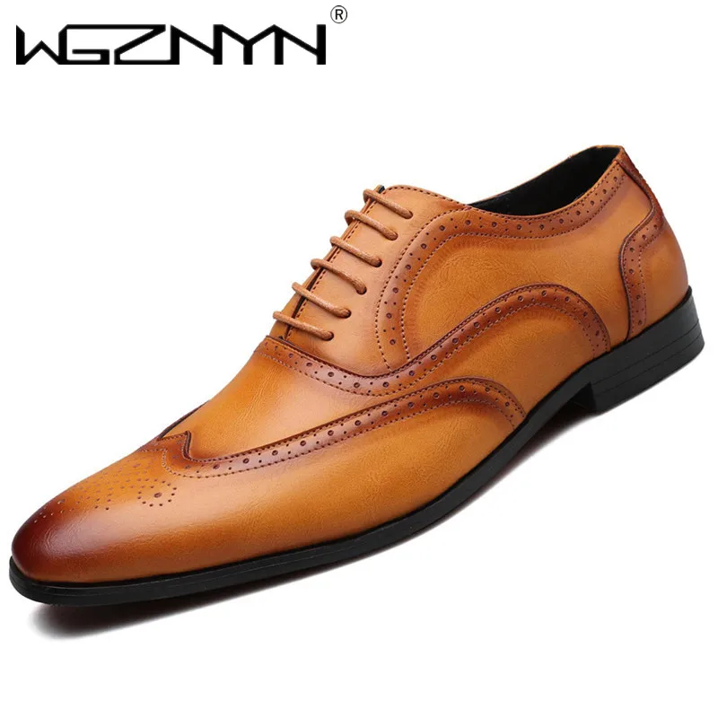 Luxury Brogue Style Men Oxfords Genuine PU Leather Classic Wedding Party Dress Shoes for Men Lace-Up Office Suit Formal Footwear