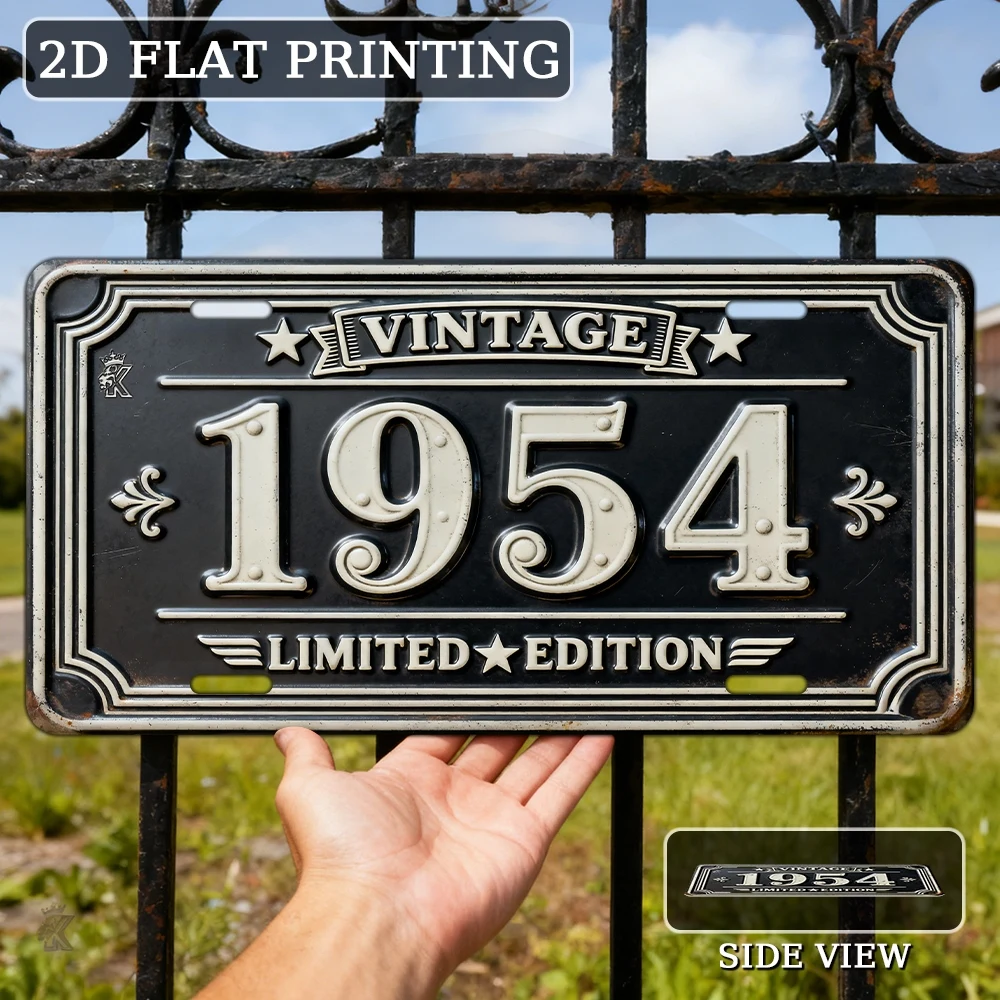 2D Flach – 1 Stück 2D flaches Vintage-Schild aus Metall und Aluminium |   Nummernschild in limitierter Auflage von 1954, dekorative Wandkunst für Schlafzimmer, Esszimmer
