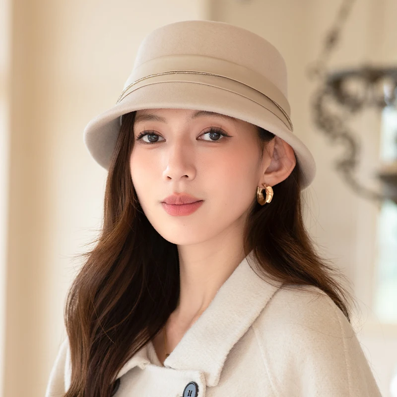 Wool hat women's autumn and winter new bucket hat Japanese noblewoman hat show face small fashion versatile fisherman hat