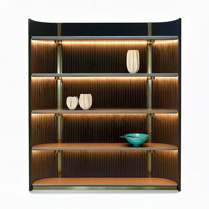 Italian light luxury mansion against the wall with out punc ing LE D bookcase, high-end occasio n hot el