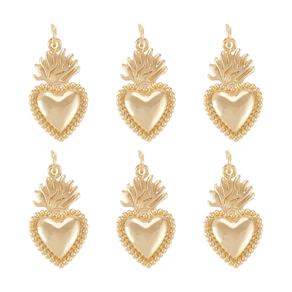 10pcs Brass Sacred Heart Pendants Golden for Fashion Women Men necklace jewelry making Decor Crafts 22x12x2.5mm