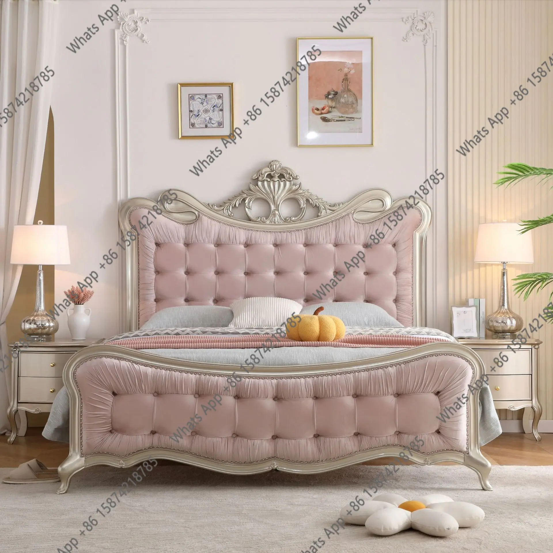 

American light luxury solid wood 1.8 meters master bedroom double bed European luxury princess bed wedding bed soft against the