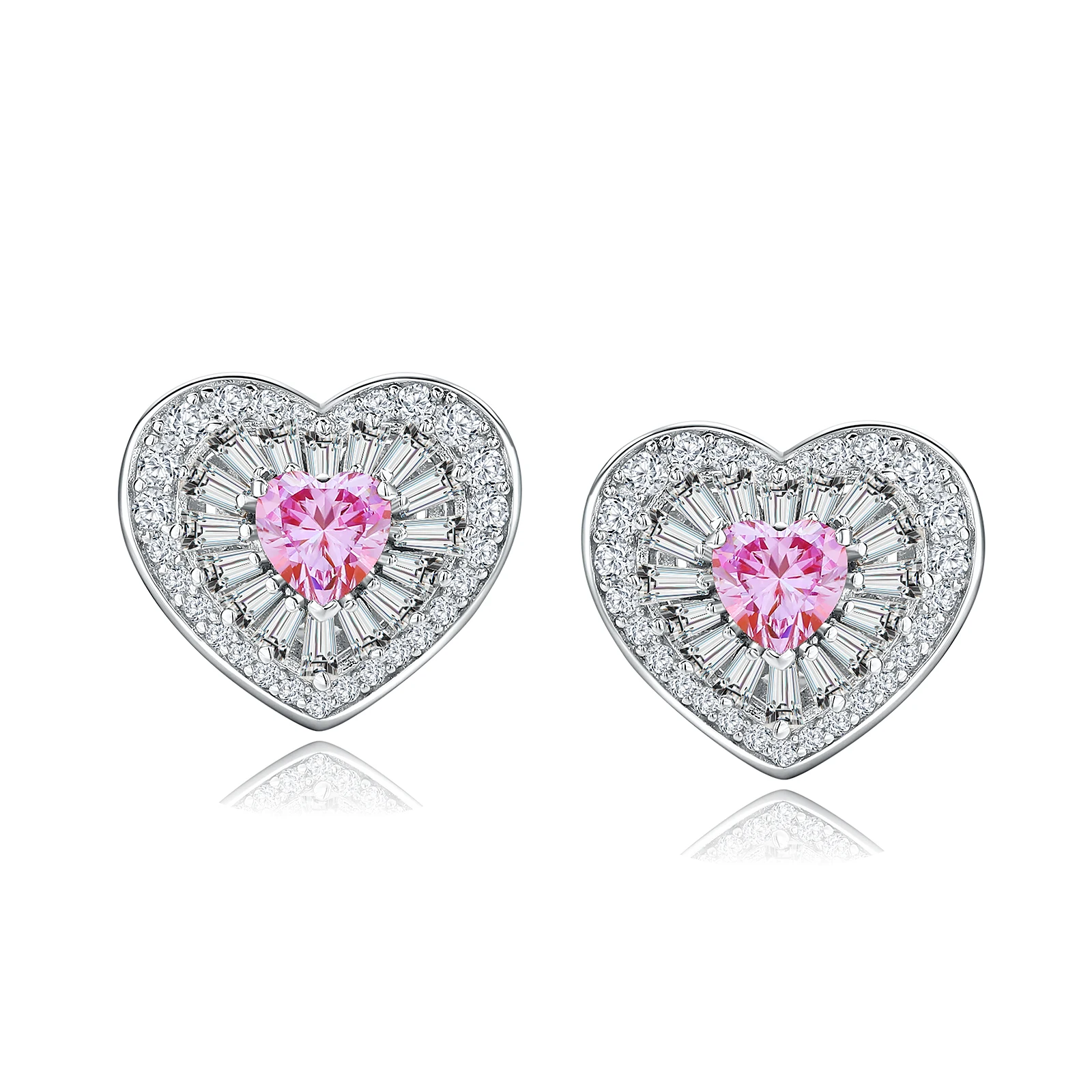 

SEASKY 925 Sterling Silve Pink Moissanite Studs Earring for Women 1.6ct D Color Heart Cut Sparkling Party Earrings Fine Jewelry