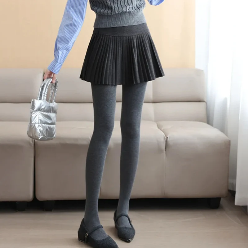 Czarne Szare Ciepłe Rajstopy Legginsy Damskie Jesień Zima Elastyczne Rajstopy z Wysokim Stanem Termiczne Spodnie Damskie Plus Grube Ciepłe Legginsy