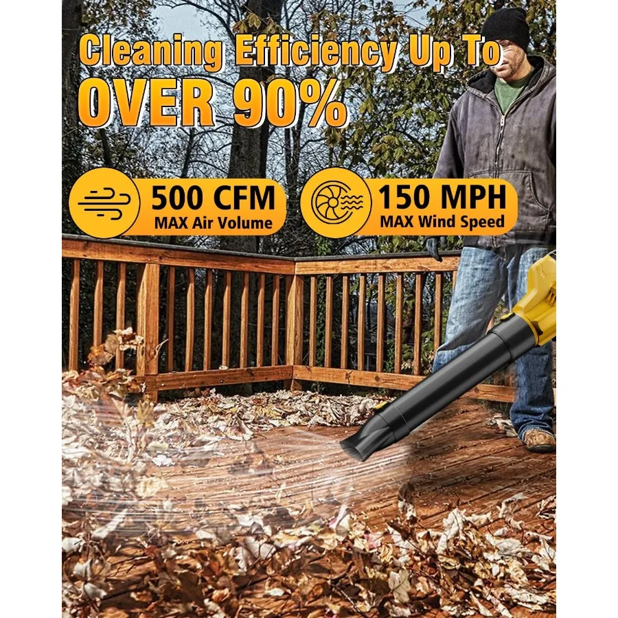 منفاخ أوراق شجر لاسلكي متوافق مع بطارية 20 فولت ماكس 500CFM عالية الطاقة و6 مستويات سرعة قابلة للتعديل للعناية بالعشب الفعالة Y