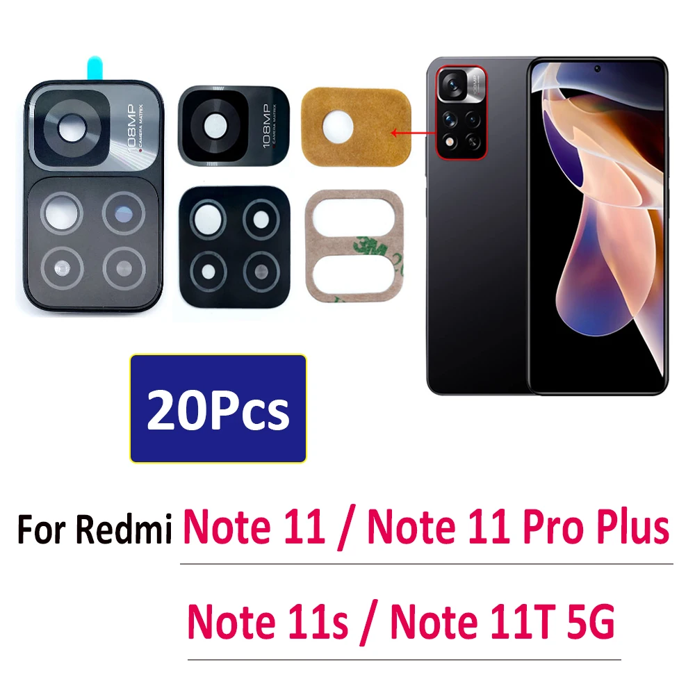 20Pcs，NEW Back Camera Glass Lens Cover With Frame Holder For Redmi Note 11S 11T 5G 11 Pro Plus Lens With Sticker Replacement