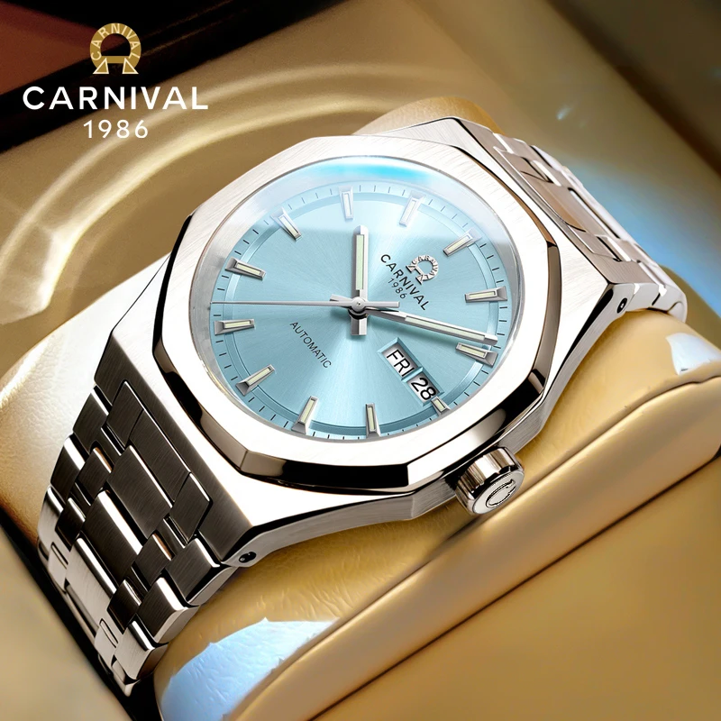 

CARNIVAL Brand New Luxury NH36A Movement Mechanical Watch for Men High Quality Steel Week Date Luminous Sapphire Watches Mens