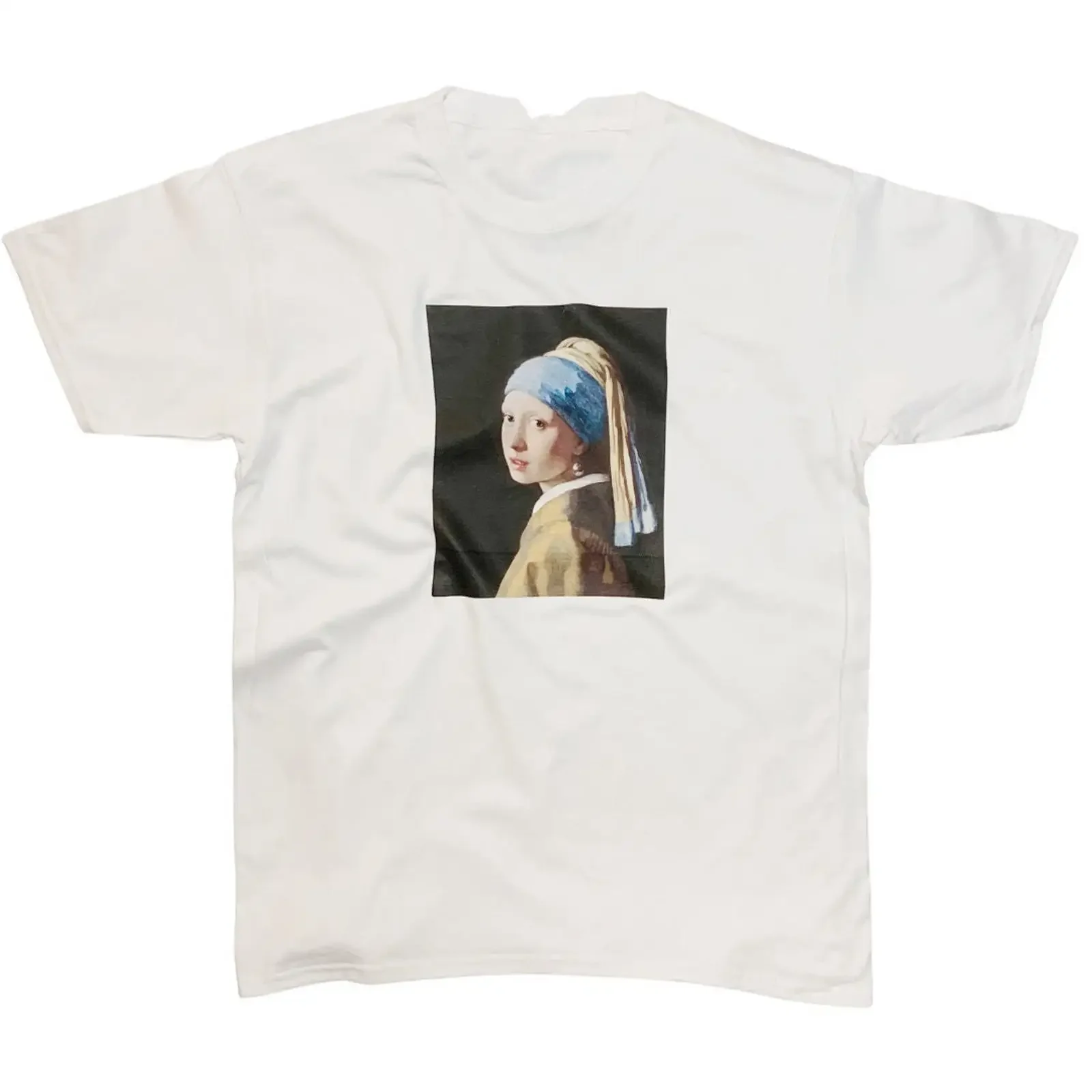 Vermeer Girl with a Pearl Earring T Shirt Vintage Art vintage Washed Breathable Comfortable fashion Casual streetwear homme