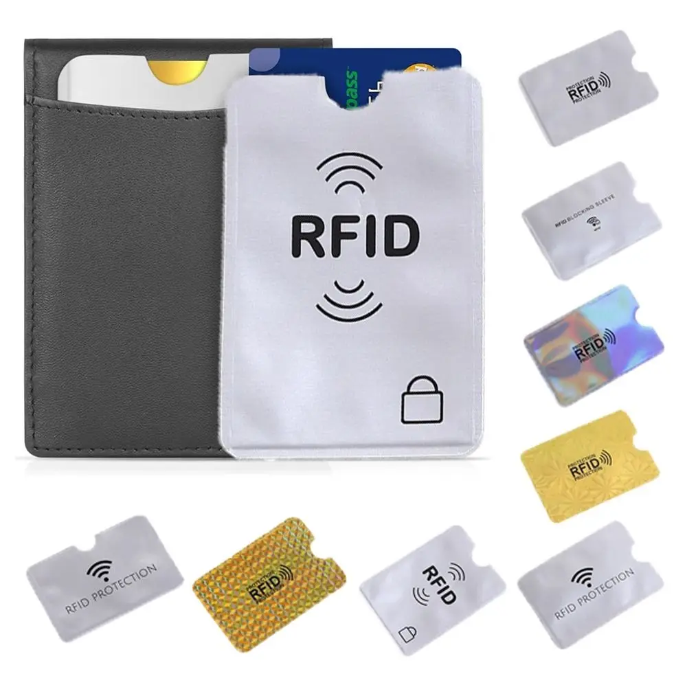 

10 шт., блокирующий NFC, анти RFID-держатель для карт, замок для чтения из алюминиевой фольги, чехол с блокировкой NFC, серебристый, легкий, коробка для удостоверений личности, для путешествий