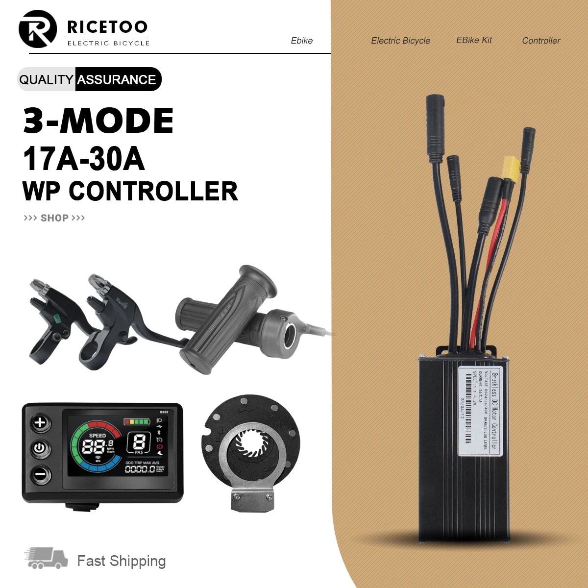 

Контроллер электрического велосипеда 250 Вт/750 Вт/1000 Вт, синусоидальный контроллер, водонепроницаемая вилка, 3 режима, функция обучения S866-1S с USB