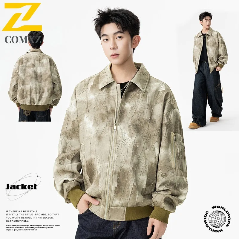 سترة COMXZ للرجال على الطراز الصيني مقاس كبير جديد قماش أكسفورد مخطط وطية صدر السترة الاتجاه اليومي النسخة الكورية معطف خفيف فاخر للتنقل 2025