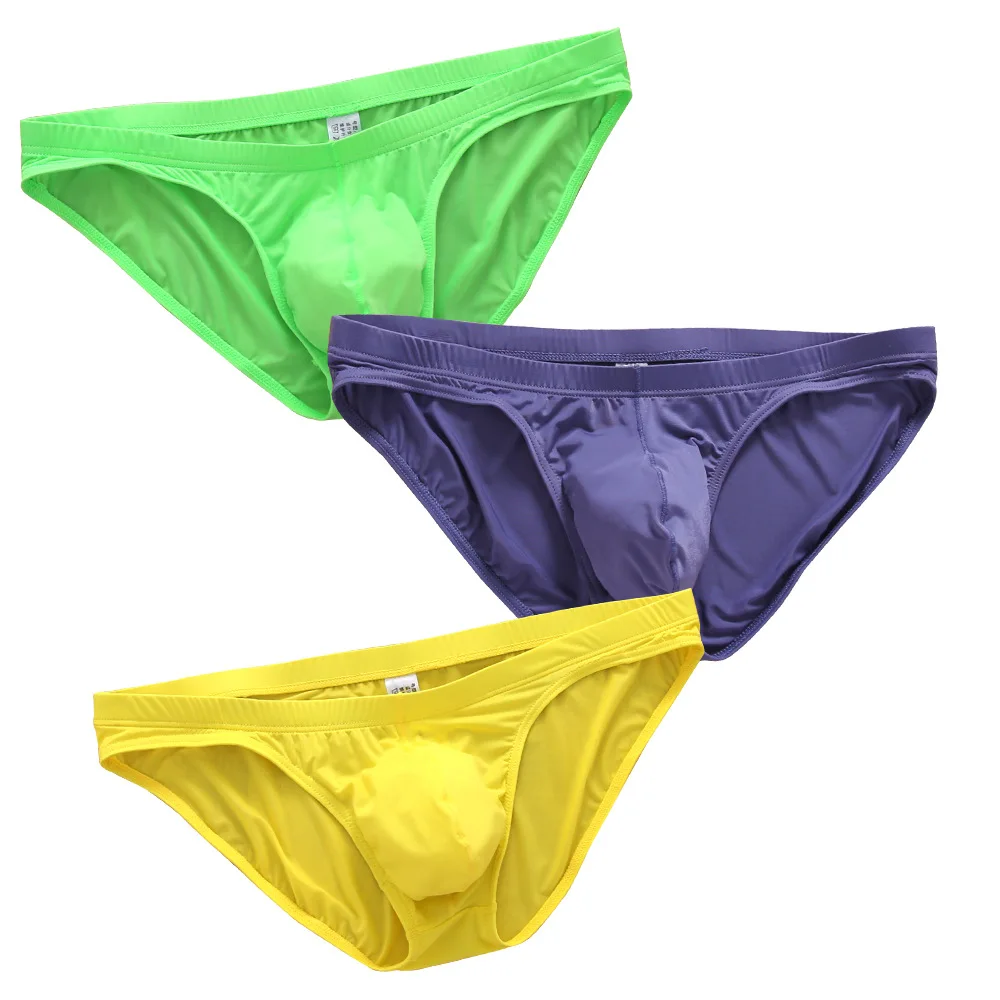 2 Pcs men's underwear fashion trend Youth low waist ice silk breathable briefs elastic pouch U convex 3D underwear