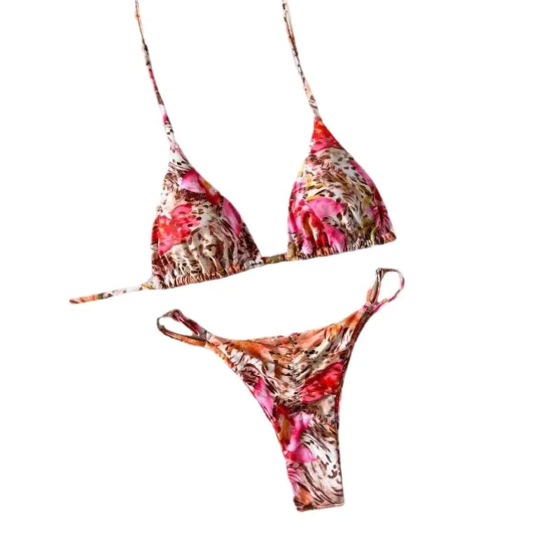 بيكيني نسائي عصري مثير لعام 2025-طباعة الفهد الأزهار كتلة الألوان ربط من قطعتين ملابس سباحة منقسمة لقضاء عطلة الشاطئ وحفلات حمام السباحة