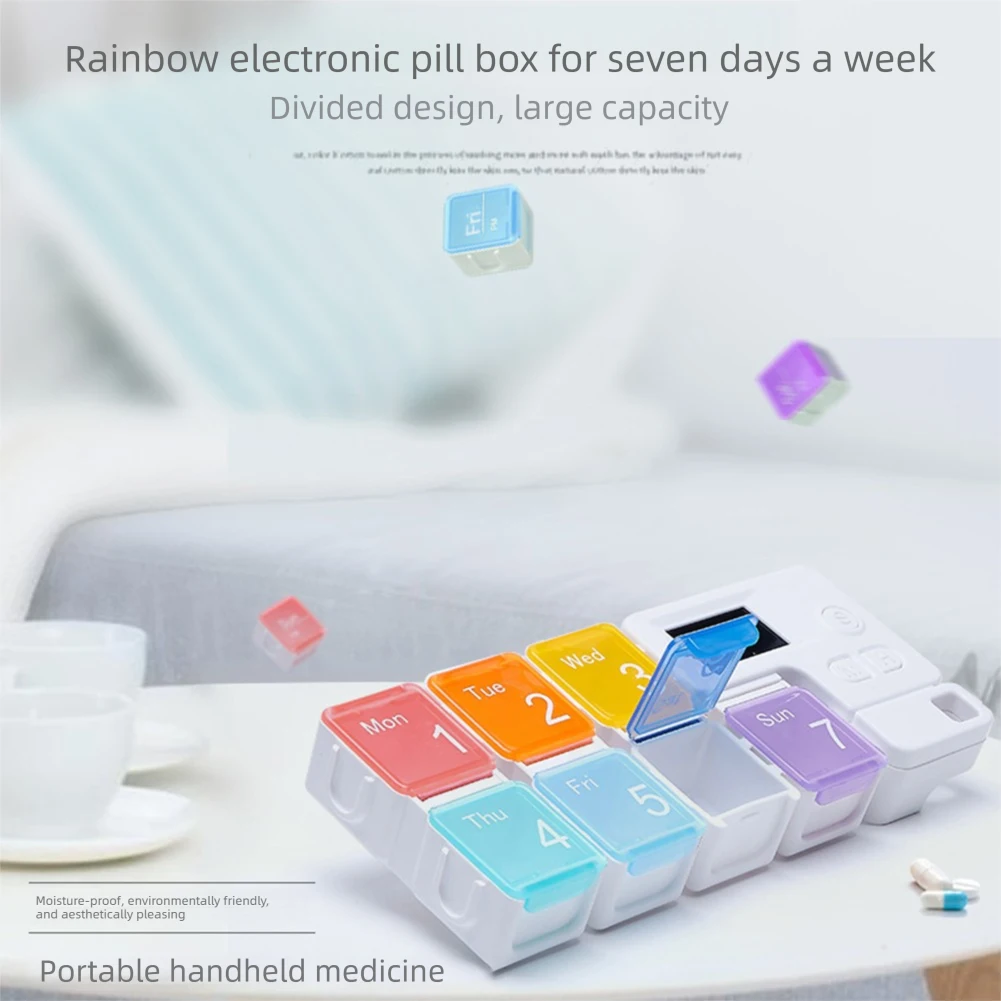 7 Days Smart Pill-Organiser with Digital Timer Reminder & Loud-Alarm Weekly Medicine Storage Box Pillbox Elderly-friendly