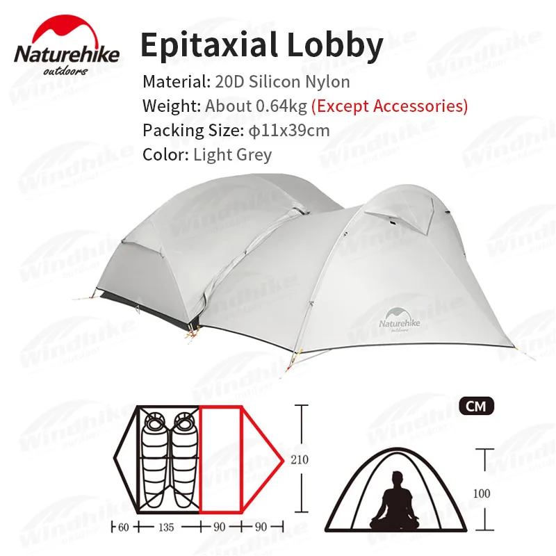 Naturehike Mongar 2 People Double Layer Tent / Ultralight Camping Tent Extend Awning Outdoor Hiking Waterproof 15D/20D Nylon
