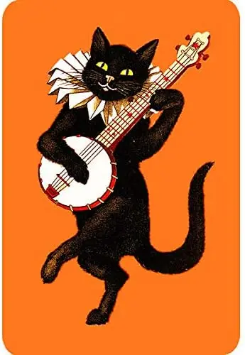 Металлический знак Pozino, смешной Кот, Оранжевый, Черный Танцующий Кот с банджо, смешной милый знак, День Святого Валентина, жестяной знак для дома и кафе
