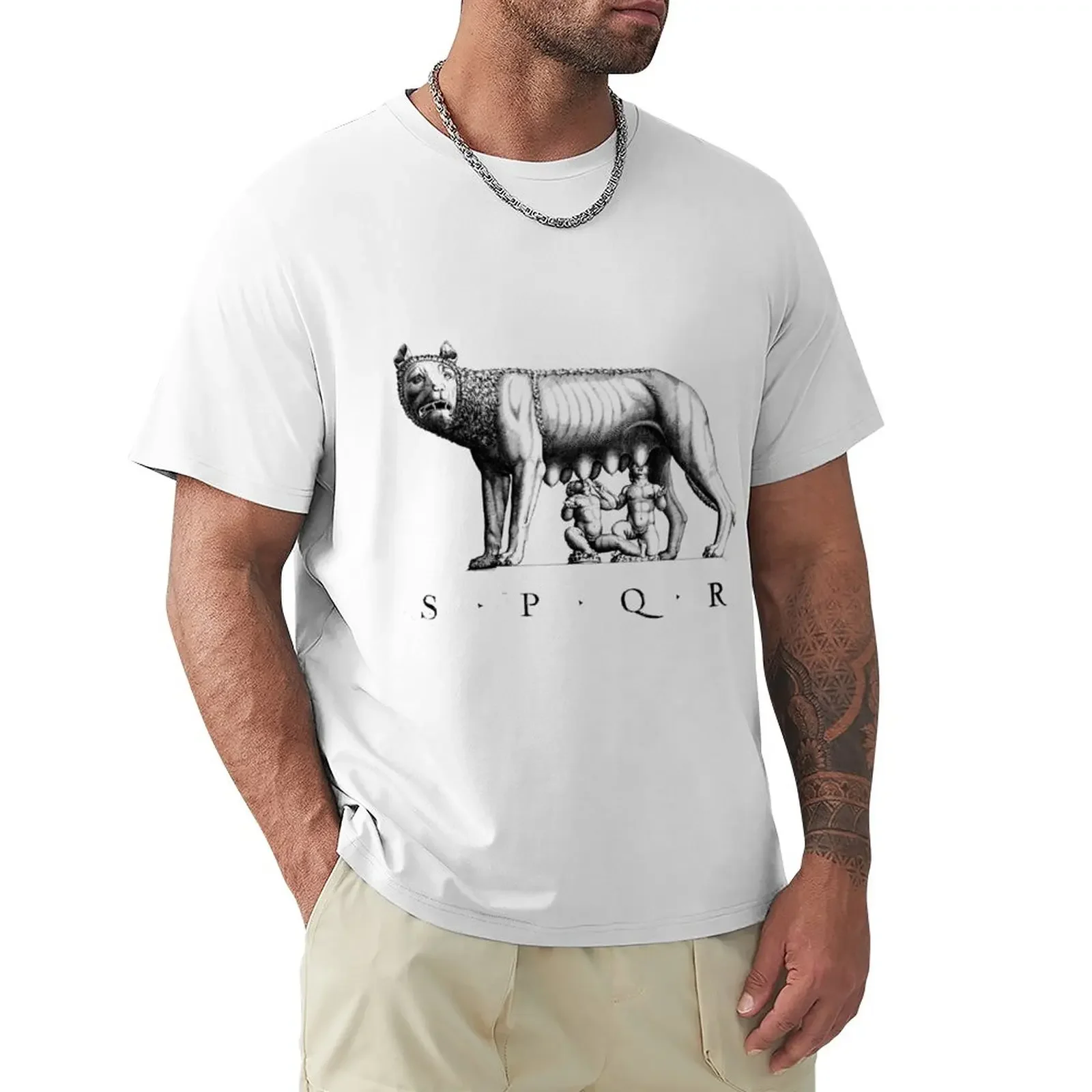 Spqr roman roman wolf t-shirt, romulus, reus, impressão nimal, gráfico, para os meninos, algodão, novo, para o verão