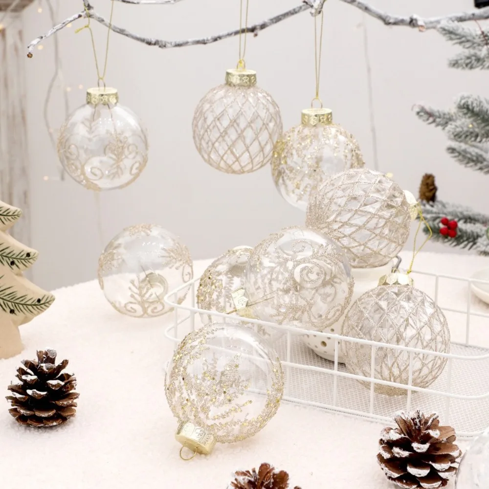 9PCS New 9cm Christmas Tree Balls PET Color Print Xmas Ball Pendant Home Decor Navidad Hanging Balls New Year