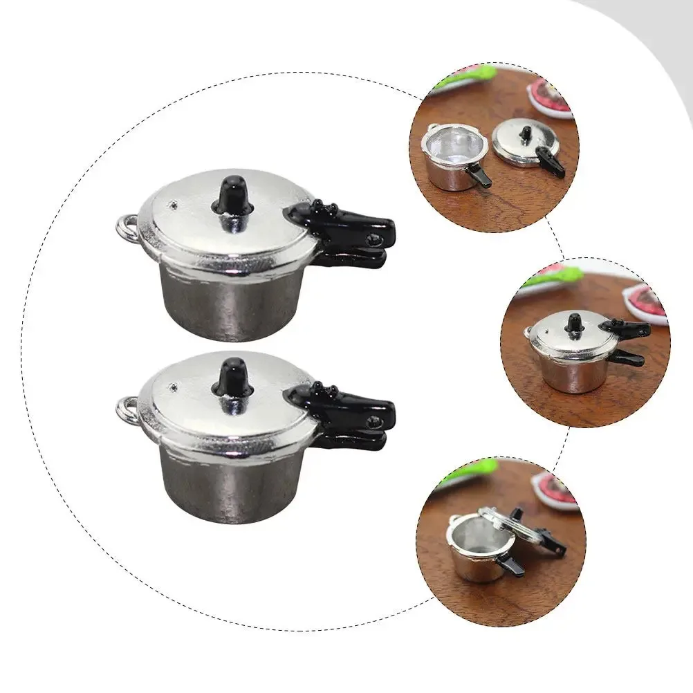 Mini Pressure Cooker Simulation Alloy Kitchenware Mini House Accessory Small Kitchen Decor Miniature Scene Decoration