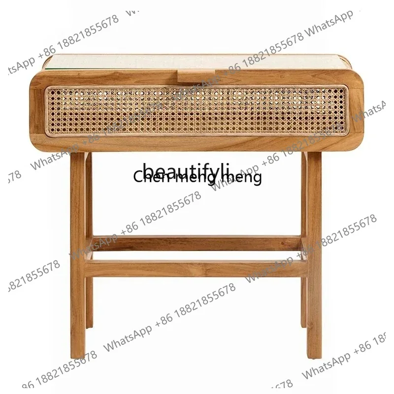 

LHY26 ss Retro Bedside Table Rattan Decoration Dressing Table Small Makeup Holders Japanese Sofa Side Table Simple Modern furnit