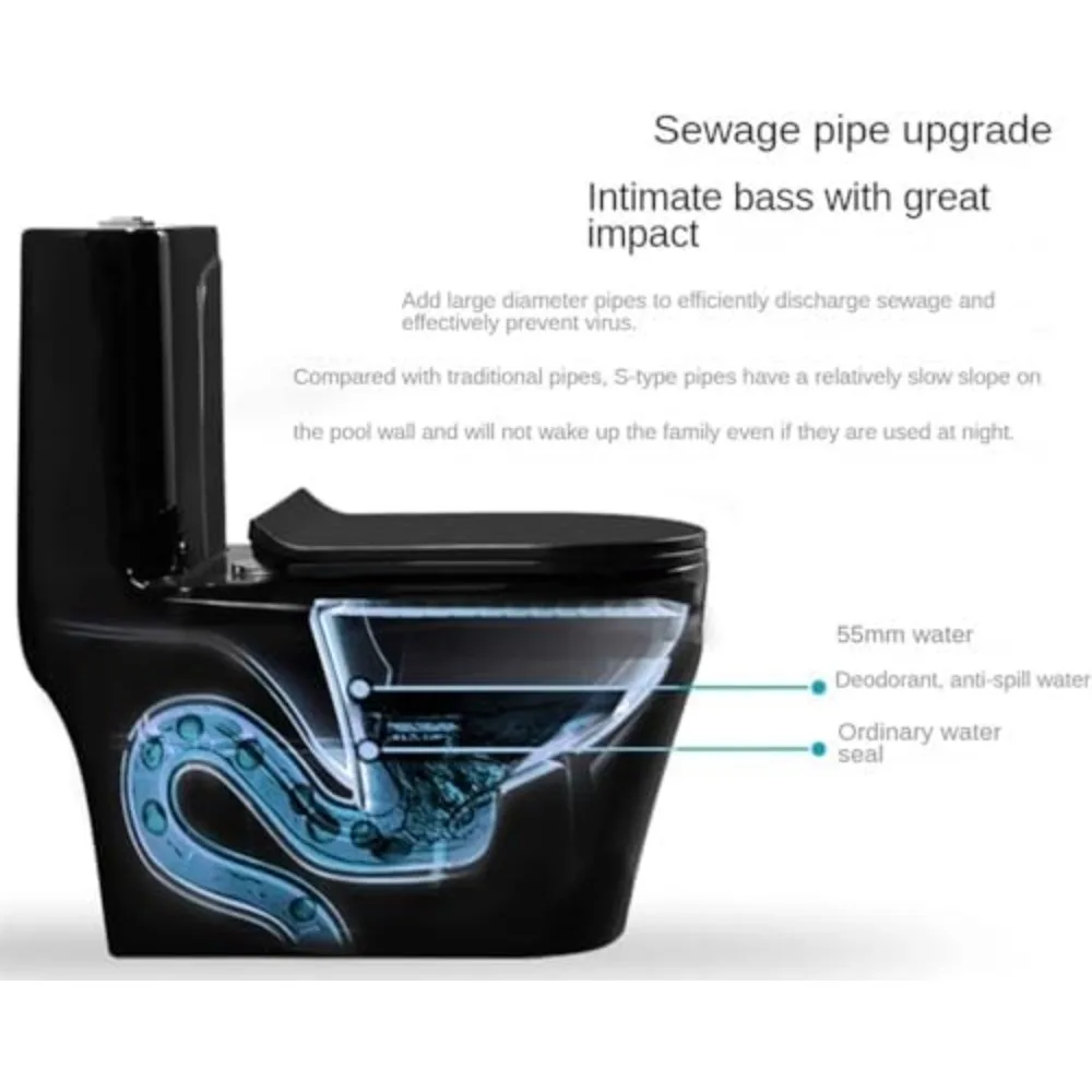 Black Smart Toilet Mute Bidet Toilet Comfort Height Elongated One Piece Intelligent Toilet Super Siphonic Toilet,A-690x390x740mm