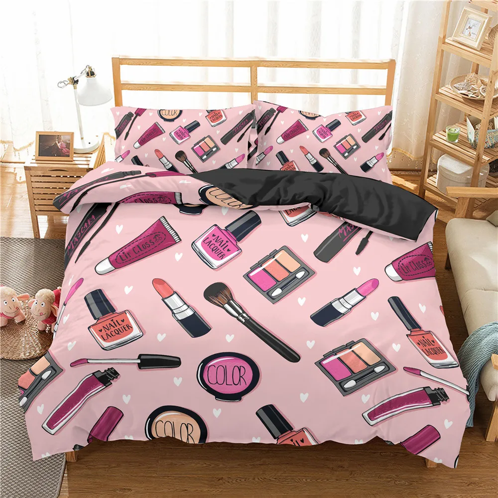 Fashion Bedding Set Cosmetic Theme Duvet Cover King/Queen Size Modern Perfume Lipstick Nail Polish Style Polyester Quilt Cover