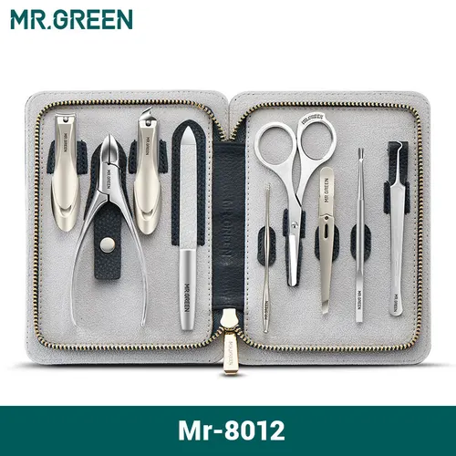 Imagen 2 del producto MR.GREEN Innate-Juego de manicura de lujo, tijera, cortaúñas de acero inoxidable, paquete de cuero de vaca de grano completo, pedicura