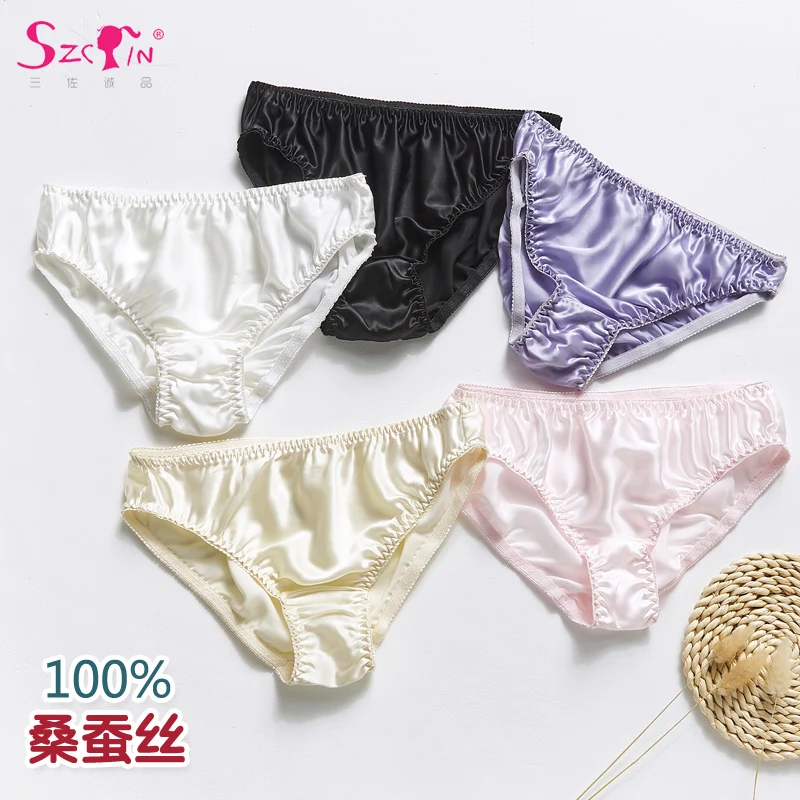 10pcs/lot Women\'s 100% Silk Underpants -  Silkworm Silk - Simple Solid Color Summer Thin Breathable Mid Low Rise Triangle Shorts