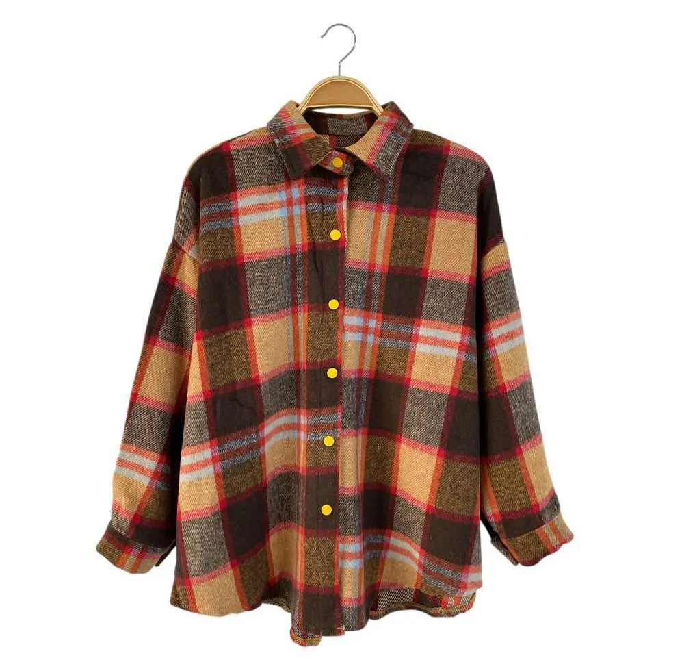 Wiosenne Jesienne Zielone Koszule i Bluzki w Kratę Damskie Codzienne Bluzki z Długim Rękawem Zapinane na Jeden Guzik Eleganckie Słodkie Koszule Biurowe Nowości