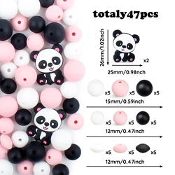 47pcs/lot Silicone Beads Set Baby Cartoon Panda Round Teething Beads Teether Food Grade DIY Pacifier Chain keychain Accessories