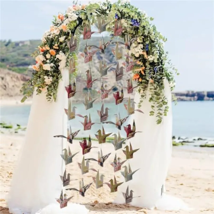 Japanese Crane Paper Hanging Garlands 3stringsX 5.2ft,Origami Birds Streamers for Bridal Shower, Baby Shower Birthday Party Sup