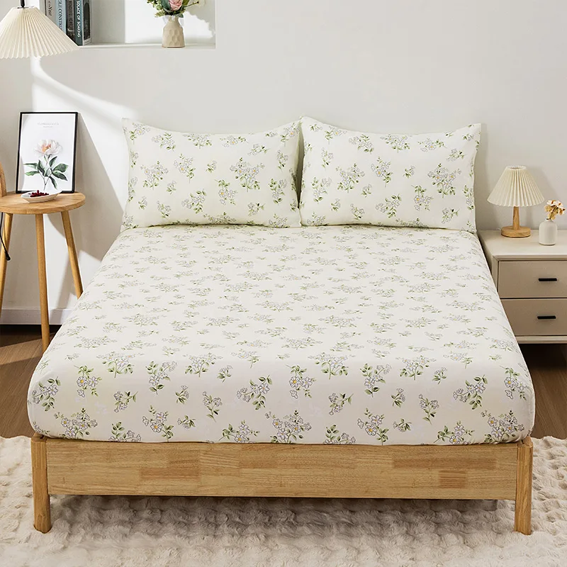 3PC Little Wild Flower Bed Sheet 1Fitted Sheet 2Pillowcase 100%Polyester Non Slip Adjustable Mattress Cover Queen/King Size