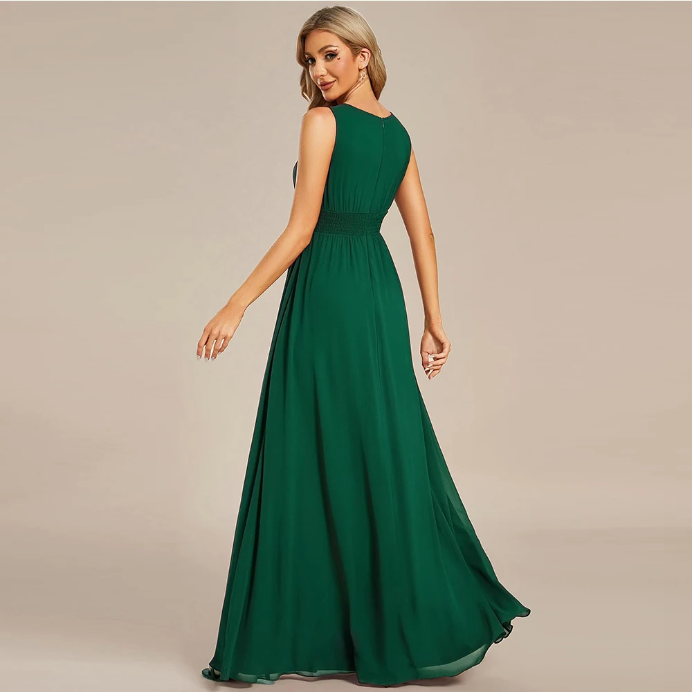 Robe Maxi pour mère de la mariée, personnalisée, élégante, col ras du cou, sans manches, ligne A, paillettes ajourées, 2025