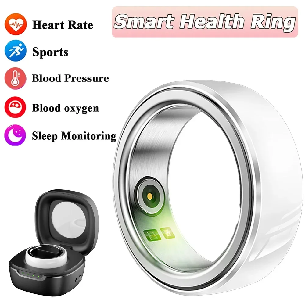 2024 New Ceramic Smart Health Ring Fitness Tracker Sleep Blood Pressure Heart Rate Monitor with Charging Box for Men Android IOS