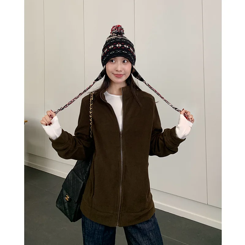 Sweat-shirt polaire sans chapeau pour femme, léger, amincissant, style Boho, vacances, voyage, confort, Mode Sudadera, abricot, fille, été