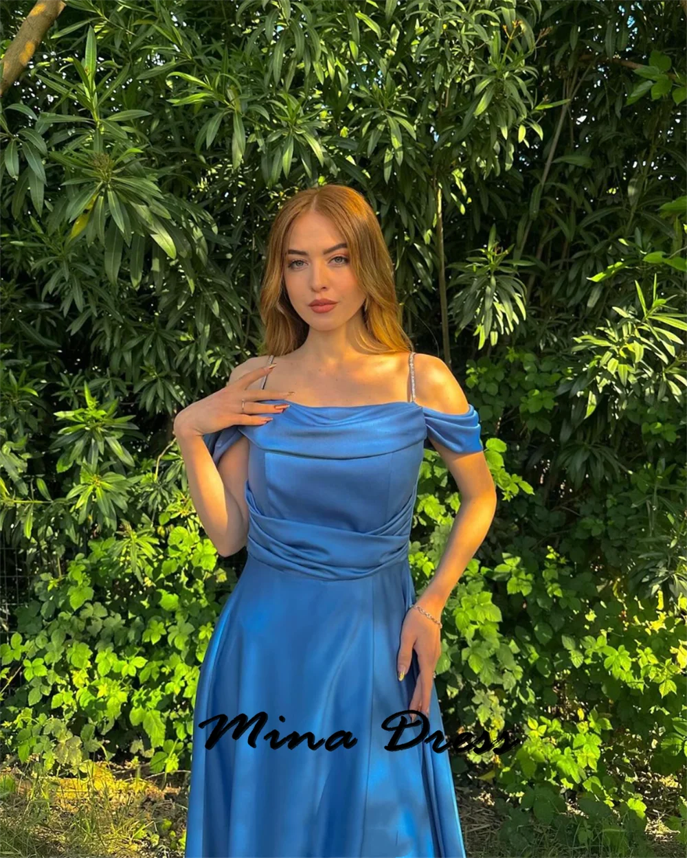 Mina Customized Spaghetti Straps Elegant Party Dresses 2024 for Wedding Guest Dress Women One Shoulder Backless Pleated Evening