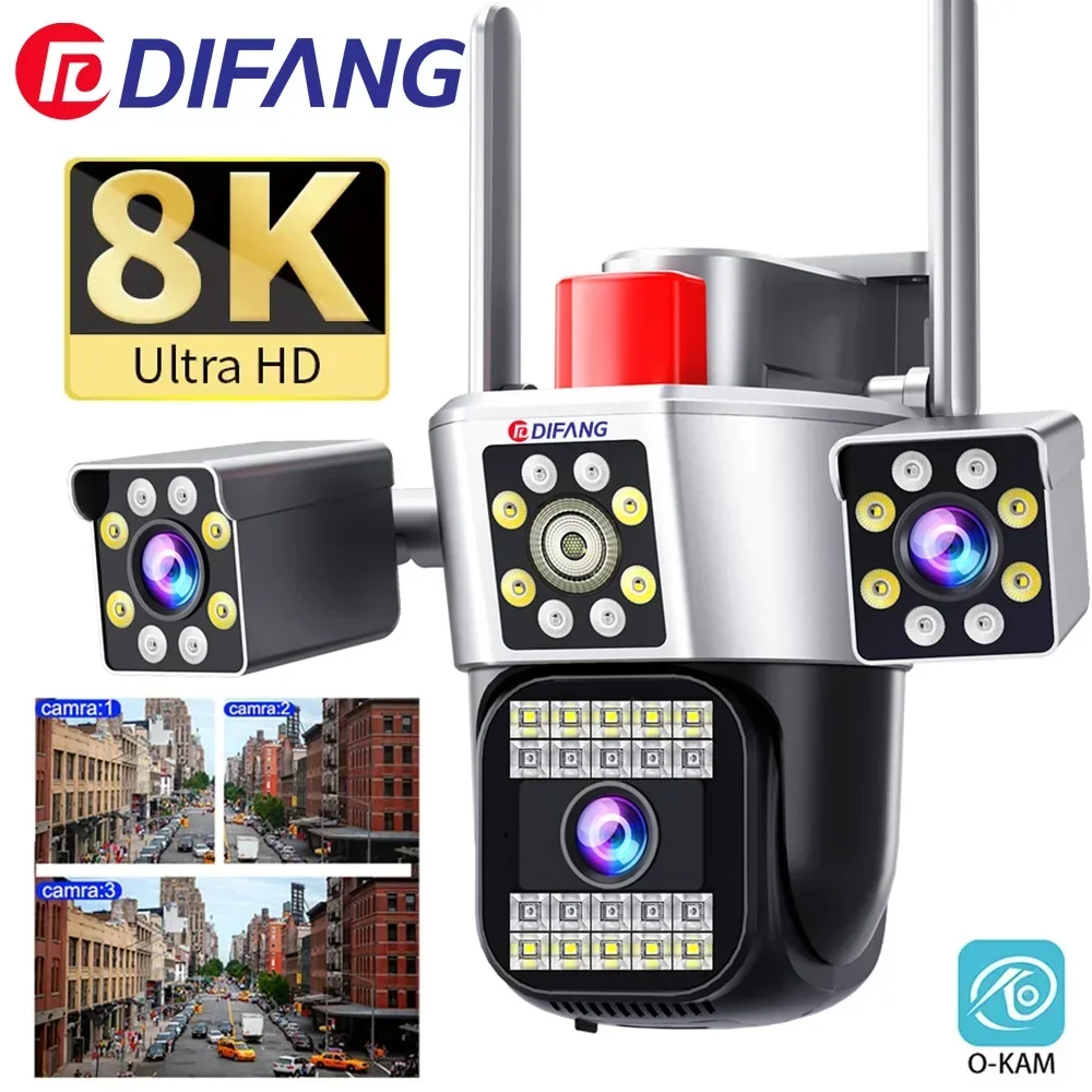 

8K 15MP UHD WiFi IP Camera Outdoor Three Screen Three Lens Human Type Detection Automatic Tracking Security Surveillance IP CCTV