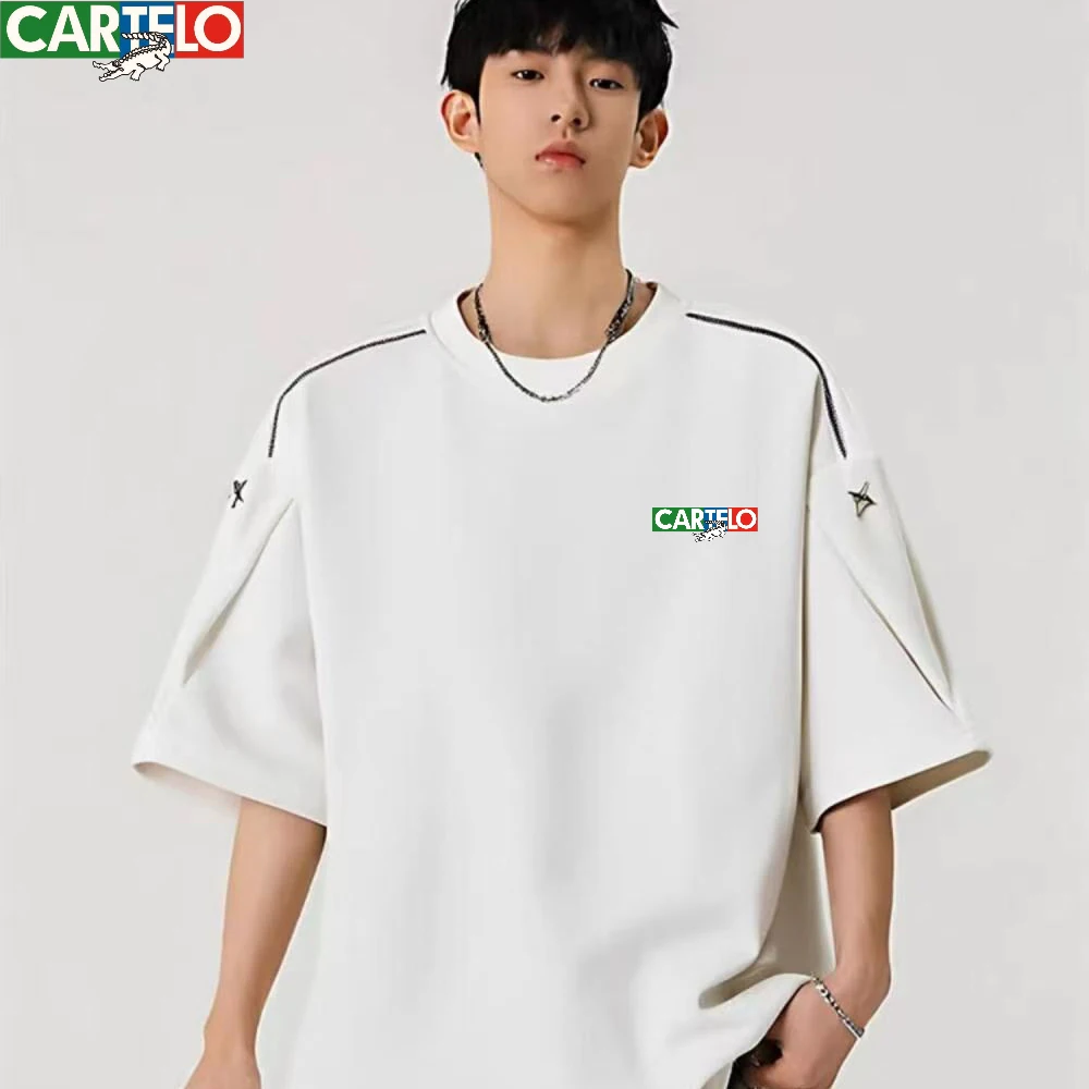 

ACRTELO brand metal zipper decoration, high-quality round neck T-shirt, comfortable, fashionable, street trendy, breathable