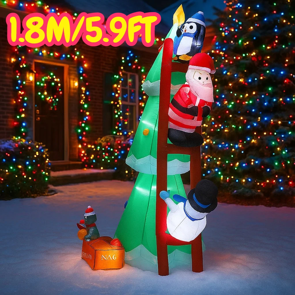 5.9FT نفخ سانتا كلوز ثلج البطريق تسلق سلم ضوء LED ديكور المنزل لعبة ساحة في الهواء الطلق نفخ الزينة #1