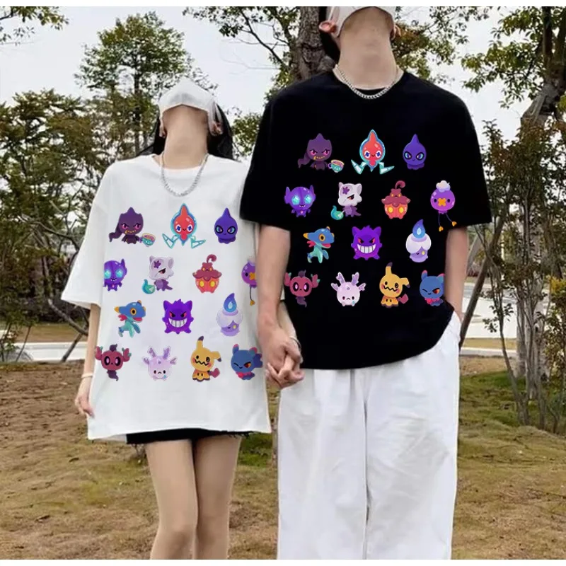 

Pokémon Ghost - Тип футболки с принтом покемона для пар, летние свободные повседневные топы с короткими рукавами Y2K Harajuku для мужчин и женщин