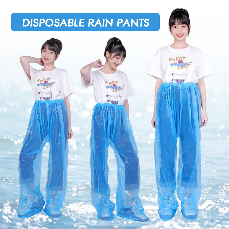 10Pcs Waterproof Disposable Rain Pants for Women Men Thicken Clear Outdoor Fishing Travel Cycling Portable Feet Split Rain Pants